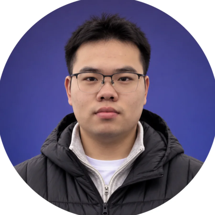Jinhao Hu, résumé portrait on a violet background