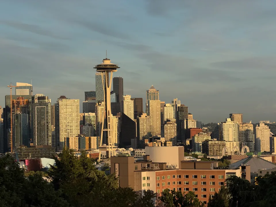 Seattle skyline and the Space Needle at golden hour